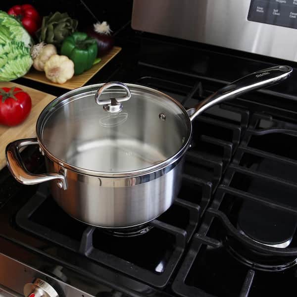 Chantal Induction 21 Steel 2 qt. Stainless Steel Sauce Pan in Brushed  Stainless Steel with Glass Lid SLIN35-162 - The Home Depot