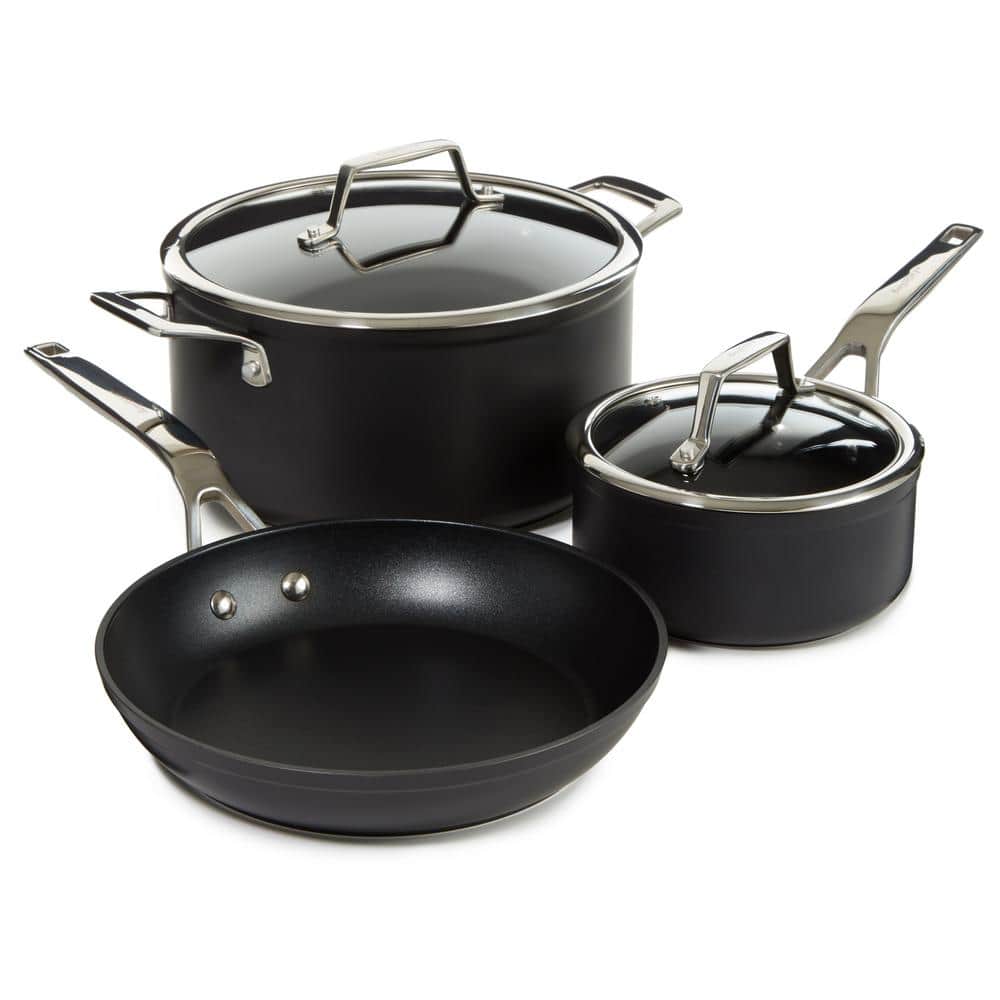 BergHOFF Balance 4Pc Non-stick Ceramic Stockpot and Wok Pan Set With Glass  Lids, Recycled Aluminum, CeraGreen, Moonmist