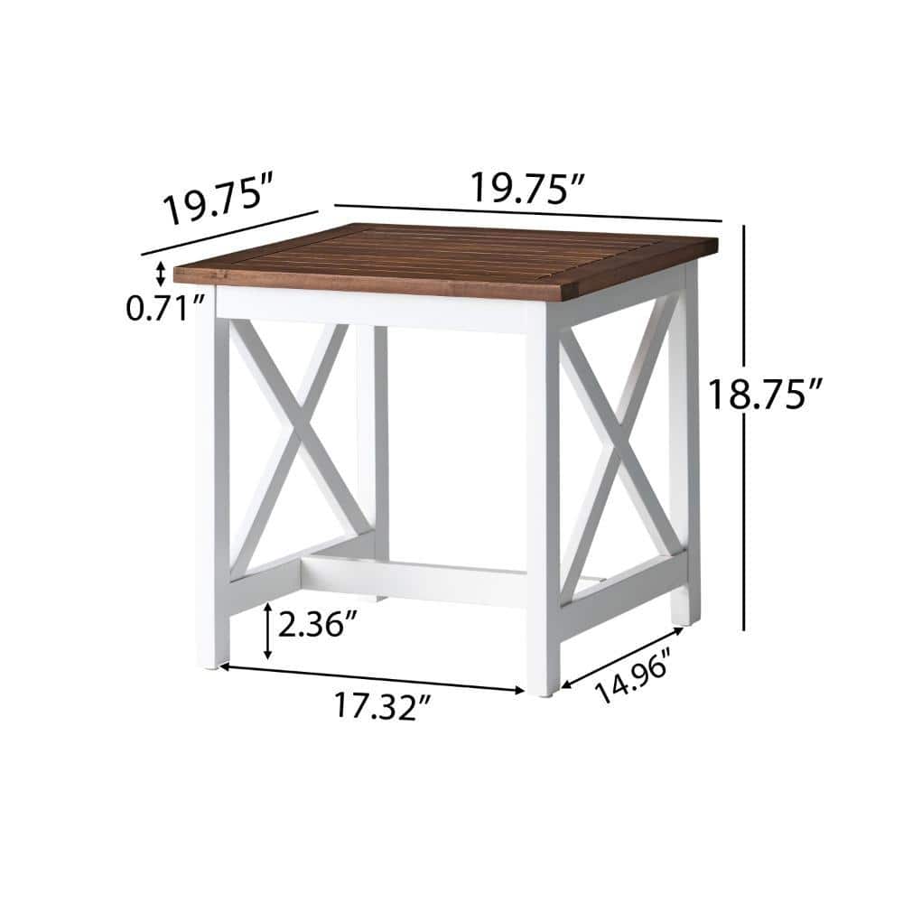 Rustic Farmhouse Brown and White Wood Square End Table