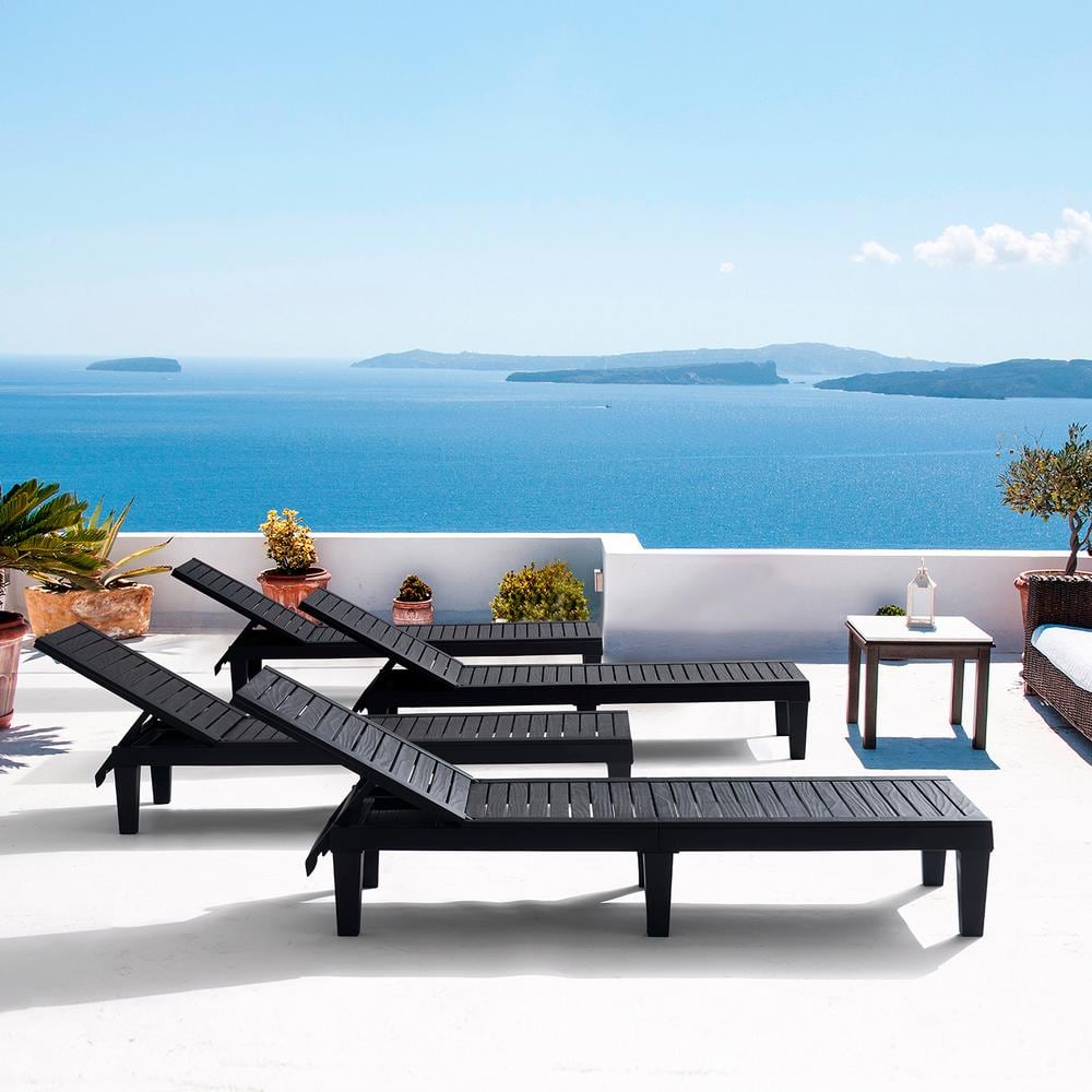 Black Adjustable Polypropylene Outdoor Chaise Lounge Set of 4