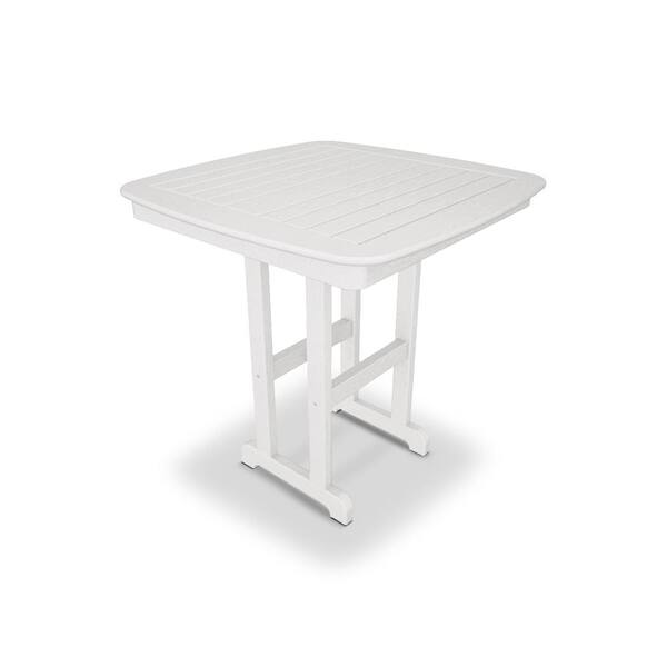 POLYWOOD Nautical 37 in. White Plastic Outdoor Patio Counter Table