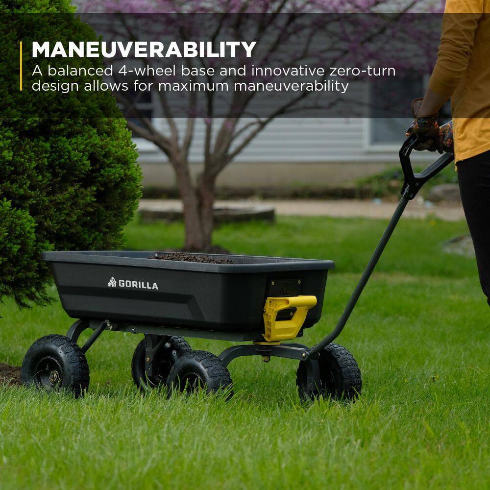 Gorilla 4 Cu. Ft. Black Poly Garden Dump Cart with Steel Handle