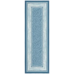 Ottohome Collection Non-Slip Rubberback Bordered Design 2x5 Indoor Runner Rug, 1 ft. 8 in. x 4 ft. 11 in., Teal Blue