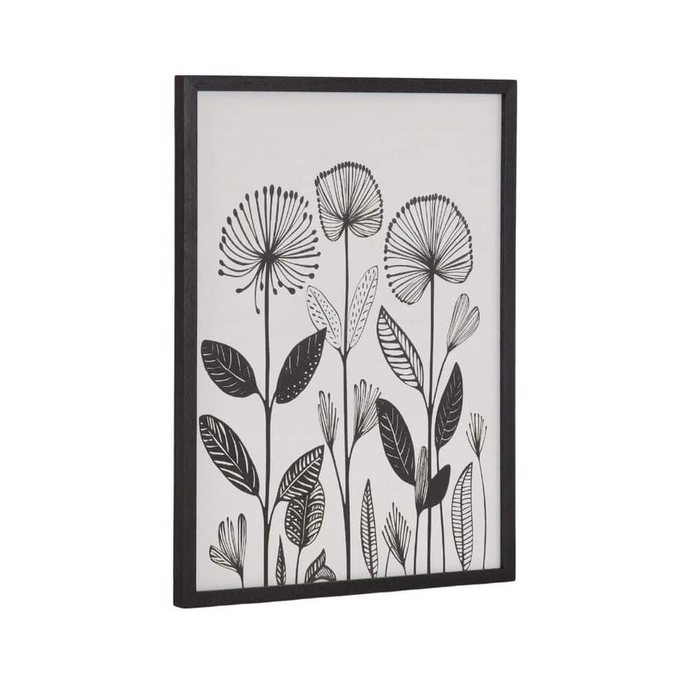 Black and White Modern Linocut Botanical Print in Solid Wood Frame