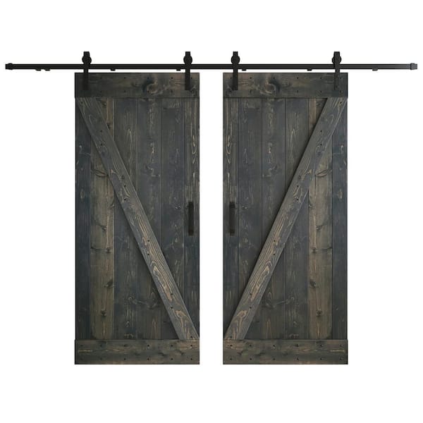 COAST SEQUOIA INC Z Series 72 in. x 84 in. Carbon Gray DIY Knotty Wood Double Sliding Barn Door with Hardware Kit