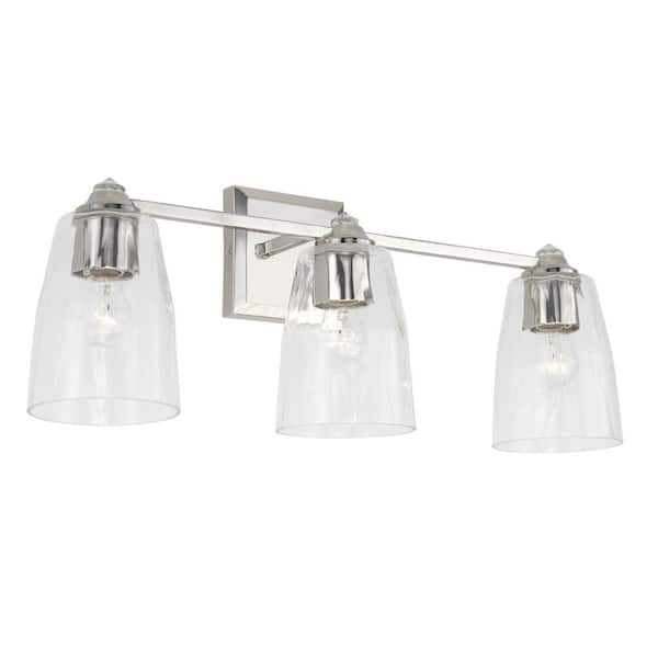 Capital Lighting Fixture Company Laurent 24 in. W x 9.5 in. H x 7 in. E 3-Light Polished Nickel Vanity Light with Clear Glass and Crystal Finials