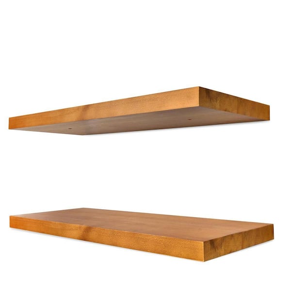 Solid Wood Floating Shelves, 24 in. W x 9 in. D Maple Wood Decorative Wall Shelf, Set of-2 100% Premium Solid Pine