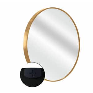 16 in. W x 16 in. H Mordern Round Brushed Aluminum Framed Wall Decorative Bathroom Vanity Mirror in Gold