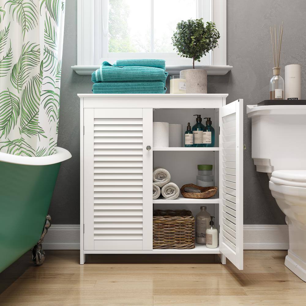 White Shutter Door Bathroom Storage Cabinet with Adjustable Shelves