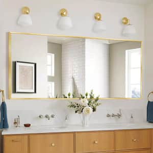 28 in. W. x 71 in. H Oversized Aluminum Alloy Modern Rectangle Length Gold Wall Mounted Standing Mirror Floor Mirror