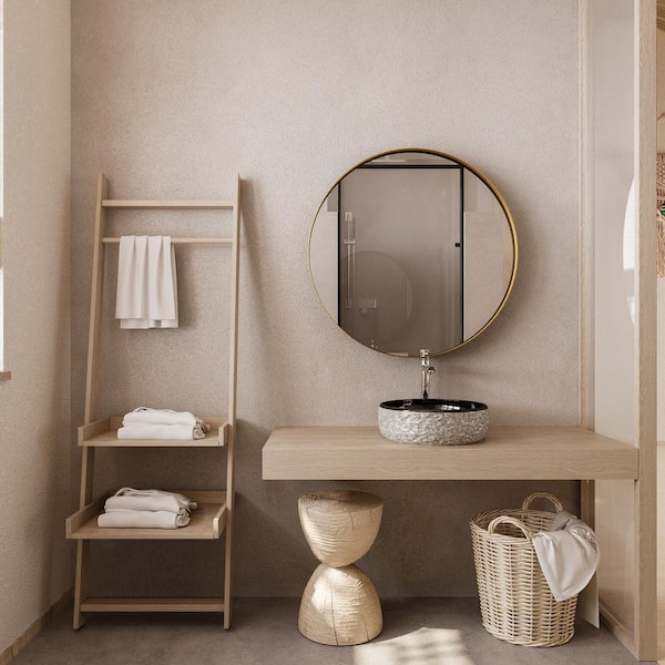 31.5 in. W x 31.5 in. H Round Metal Medicine Cabinet with Mirror