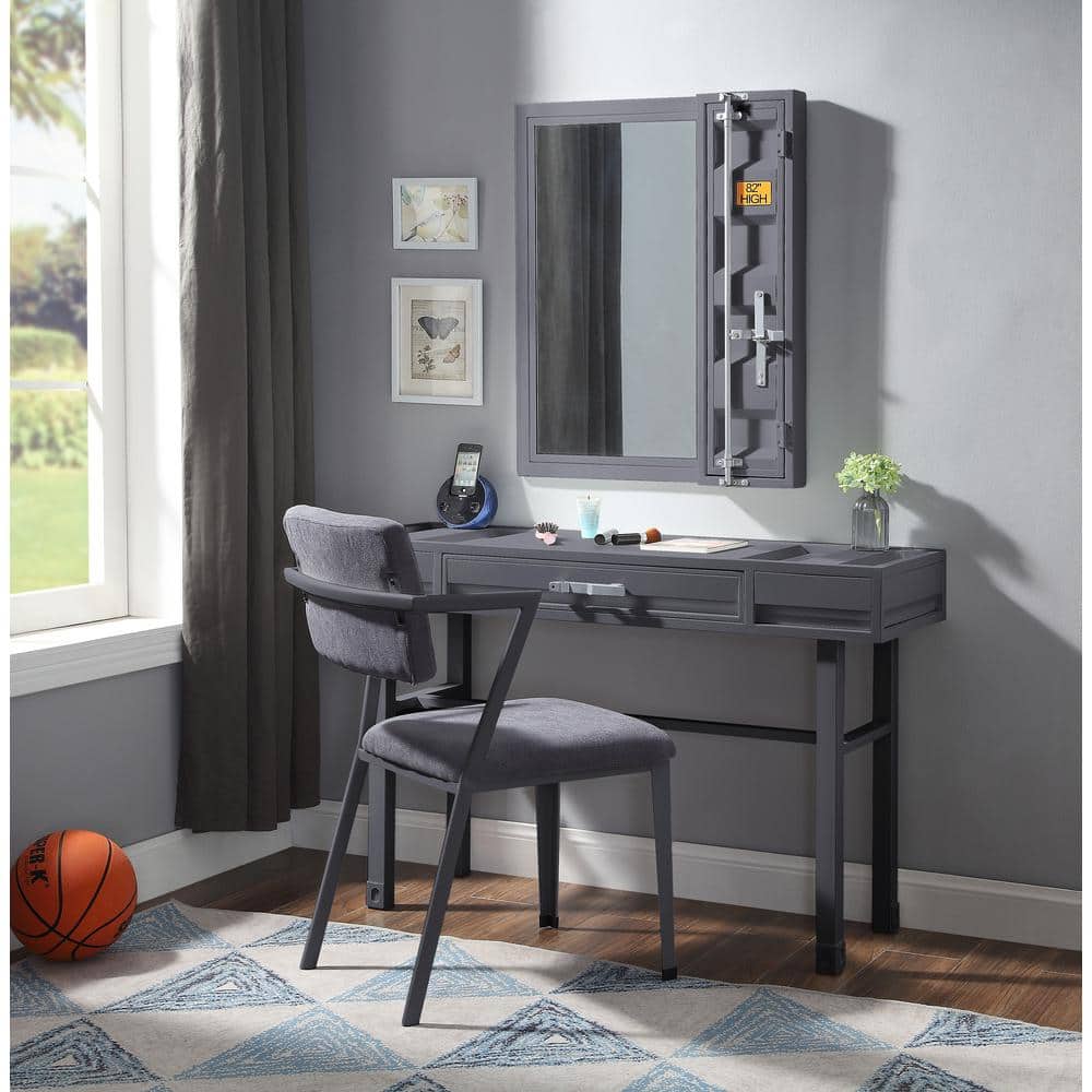 Gunmetal Industrial Metal Cargo Vanity Desk with Drawer