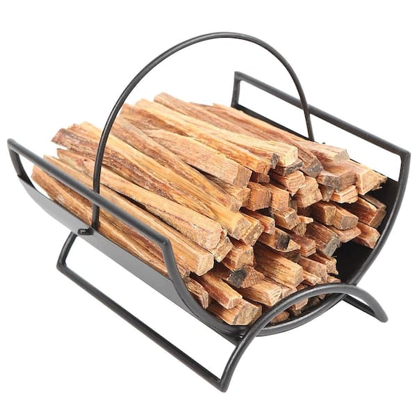 ACHLA DESIGNS 8.5 in. W Black Metropolis Fatwood Firewood Rack with 4 lbs. Sticks Included
