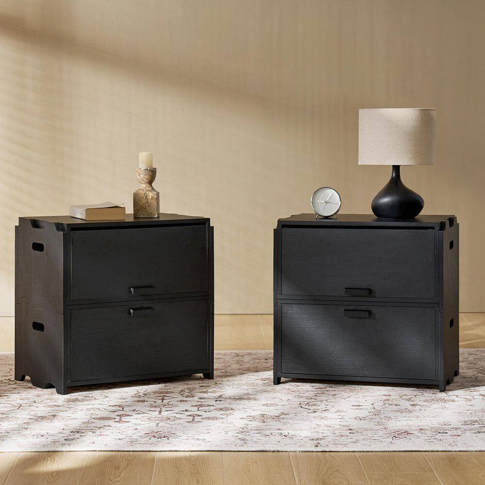 Jakob Black 25"Tall Modern 2-Drawer Flip-top Nightstand Set of 2