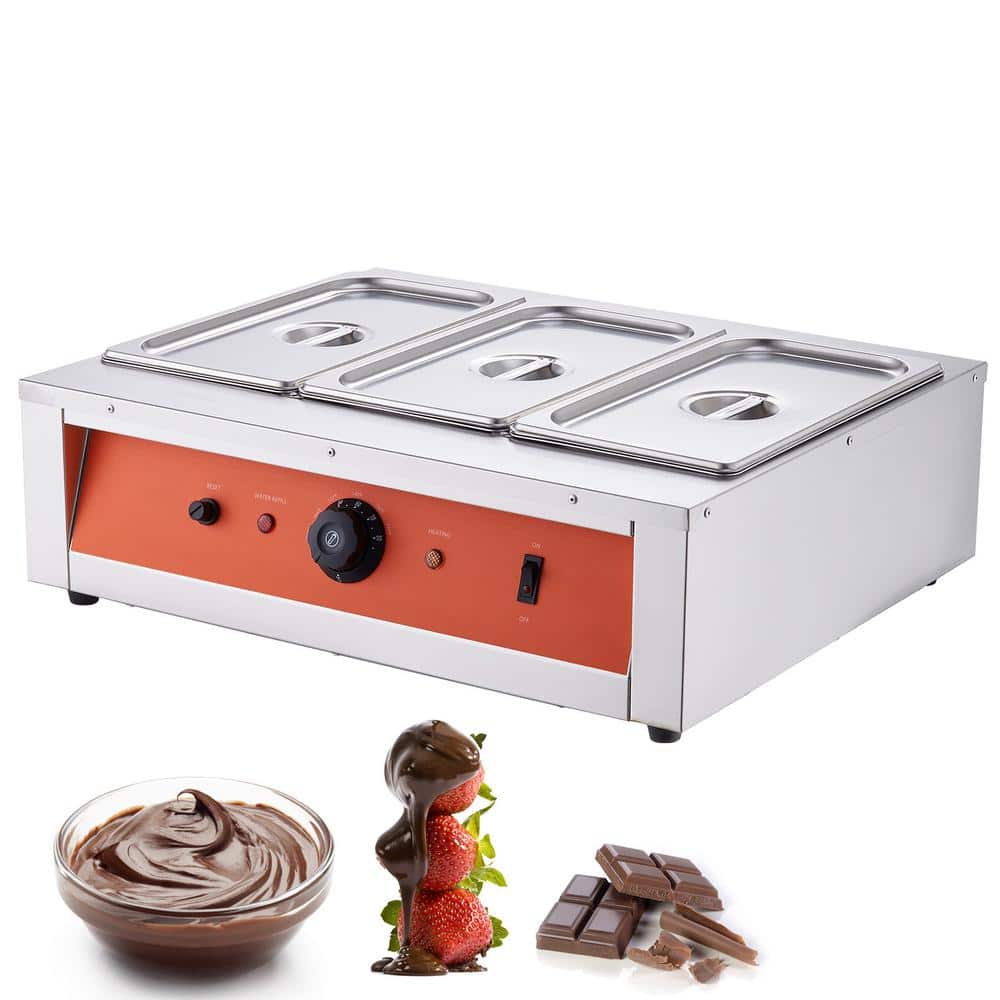 Chocolate Tempering Machine. 26.5 lbs., 3 Tanks Chocolate Melter. Temp Control. 1500W, Stainless Steel. Electric, Silver