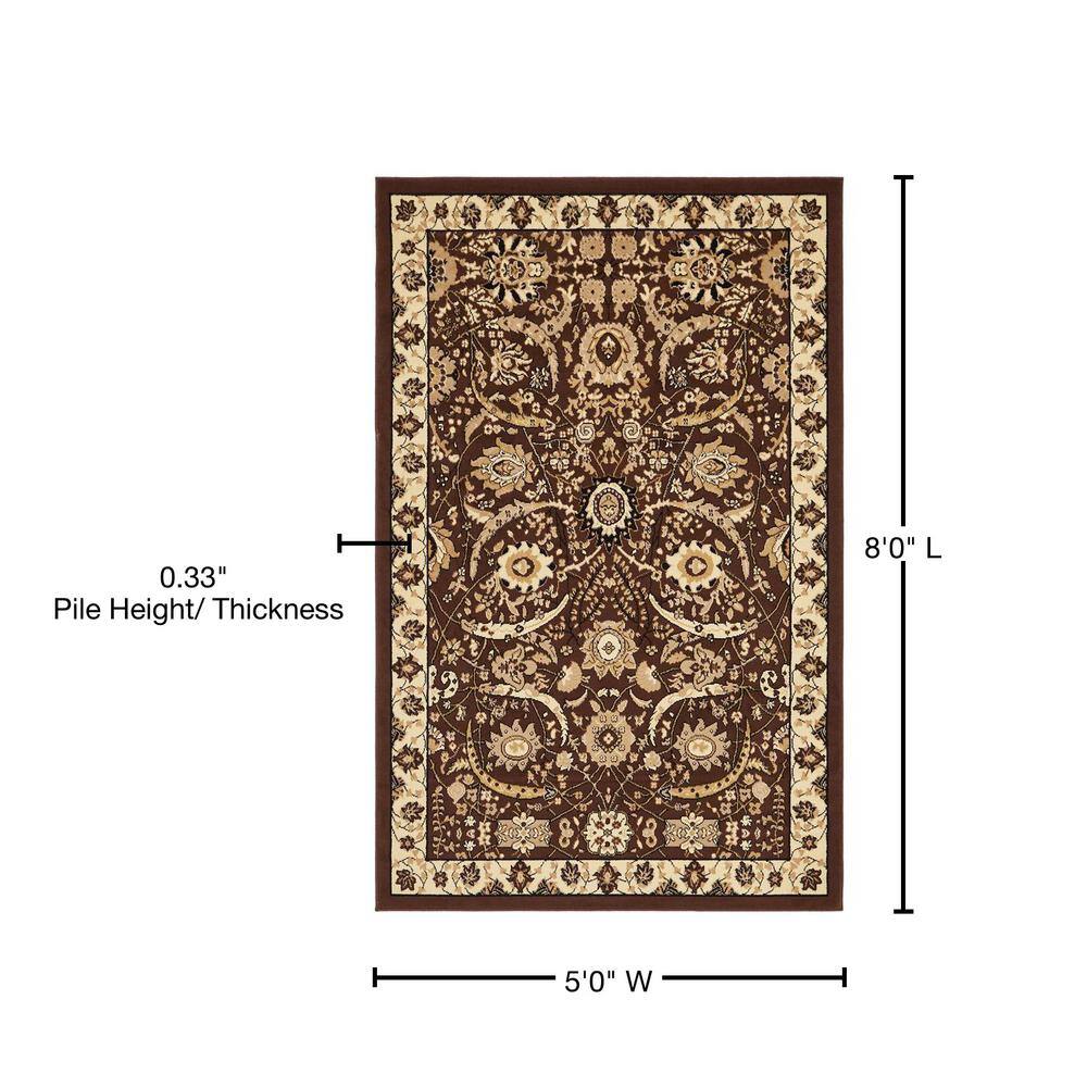 Elegant Espahan Brown Synthetic Rectangular Rug 5' x 8'