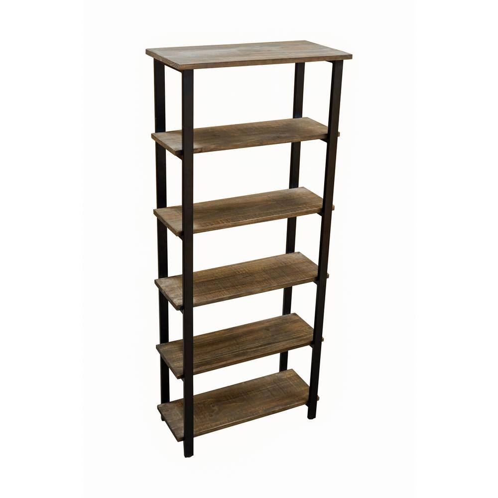 Modern Farmhouse 71" Black Pine Wood Bookcase with Metal Legs