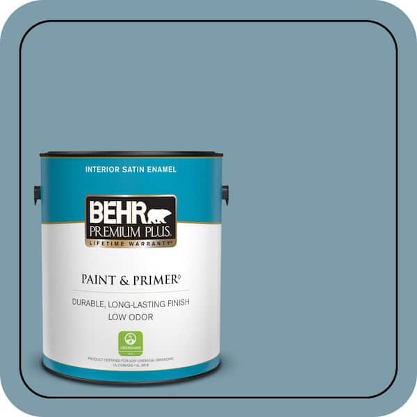 BEHR PREMIUM PLUS 1 gal. #S470-4 Dolphin Blue Satin Enamel Low Odor Interior Paint & Primer