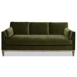 Knox 84 in. Pillow Arm Modern Farmhouse Performance Velvet Living Room Sofa Couch in Olive Green