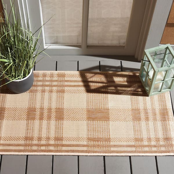 Courtyard Natural/Beige 3 ft. x 3 ft. Plaid Indoor/Outdoor Square Area Rug
