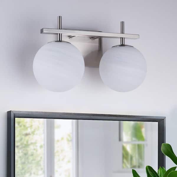 Raleigh 14 in. 2-light Modern Chrome Dimmable Wall Sconce With White Cloud Glass Lampshade