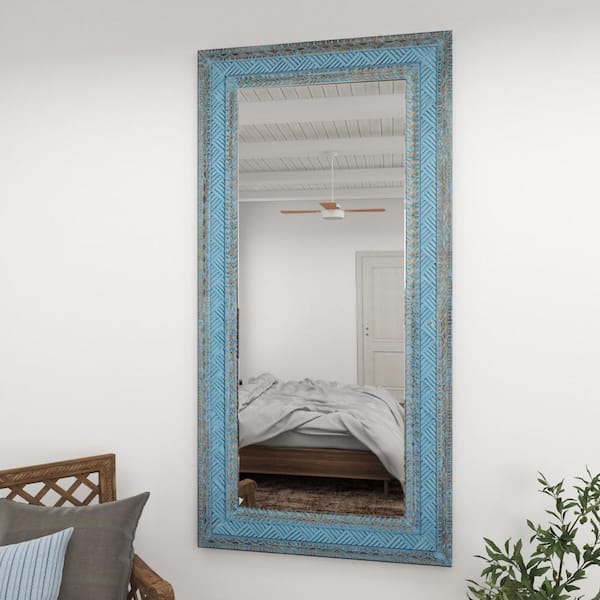 Dark Blue Antique Rustic Wall Mirror Rectangular Wooden Frame 106x76cm ( 42x30)