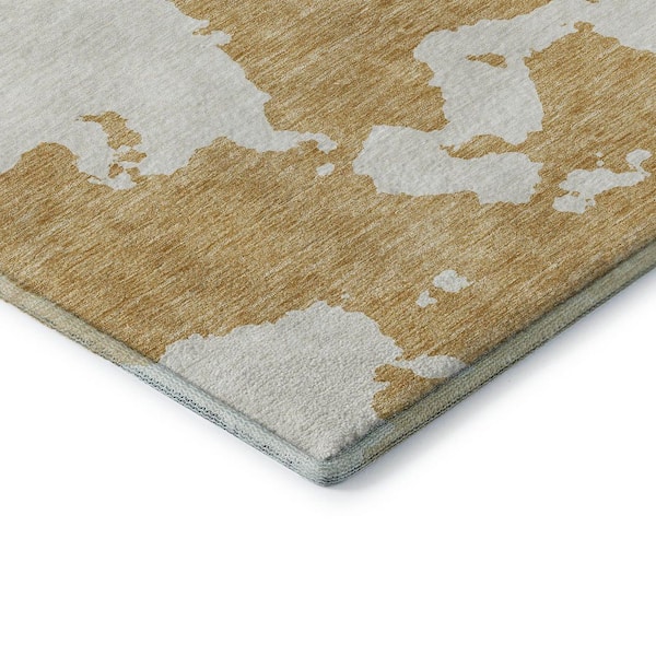 Mayfield Premium Machine Washable Abstract AMF975 Gold 2 ft. 3 in. x 7 ft. 6 in. Runner Rug