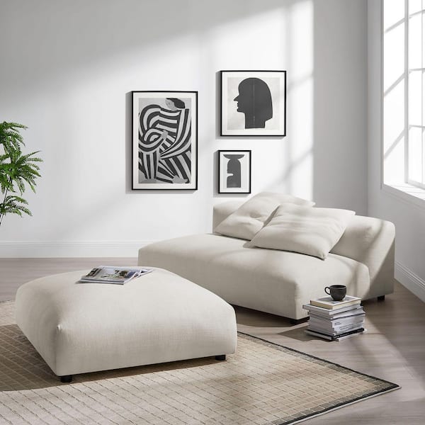 Solace 65.55 in. Armless 2-piece Fabric Modular with Ottoman Sectional Sofa in. Salt Gray