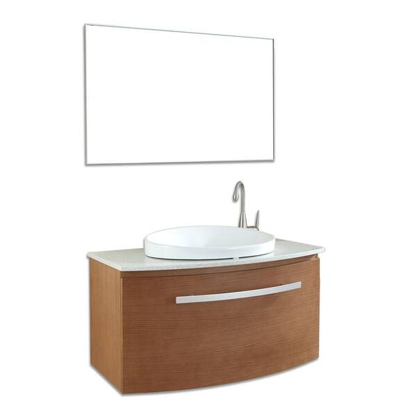 Virtu USA Anabelle 40 in. Single Basin Vanity in Chestnut with Stone Vanity Top in Quartzite and Mirror