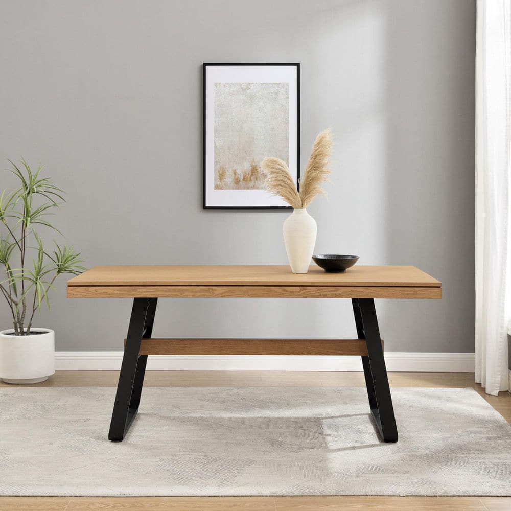 Light Oak Industrial Metal and Wood 72" Dining Table