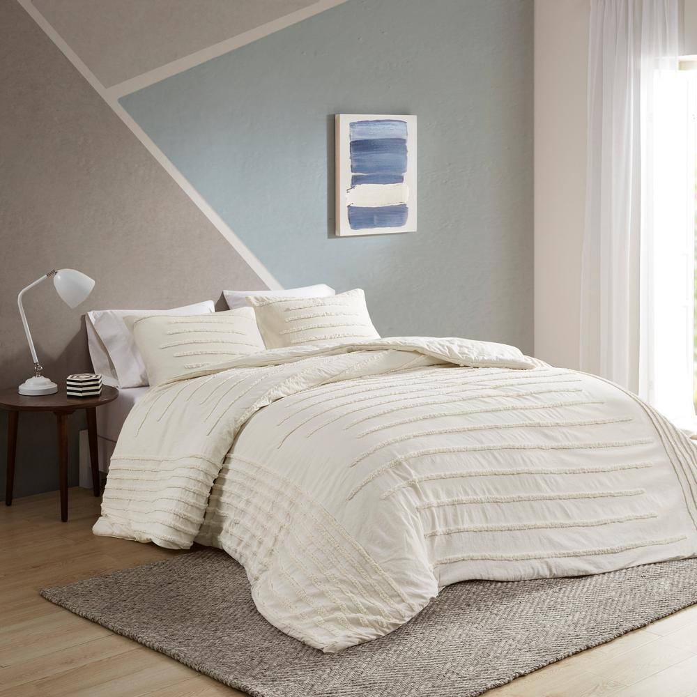 Ivory Cotton Chenille King/Cal King Duvet Cover Set