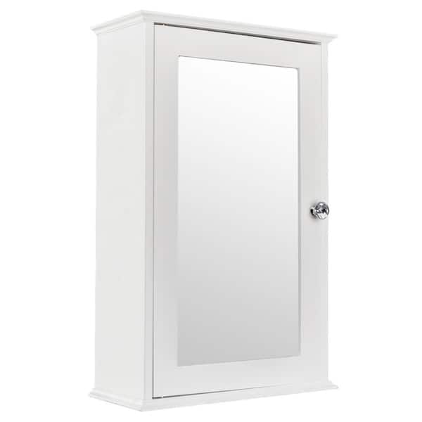 Aoibox 13.4 in. W x 5.9 in. D x 20.9 in. H Bathroom Storage Wall Cabinet in White, Mirror Cabinet with Single Door and Shelf