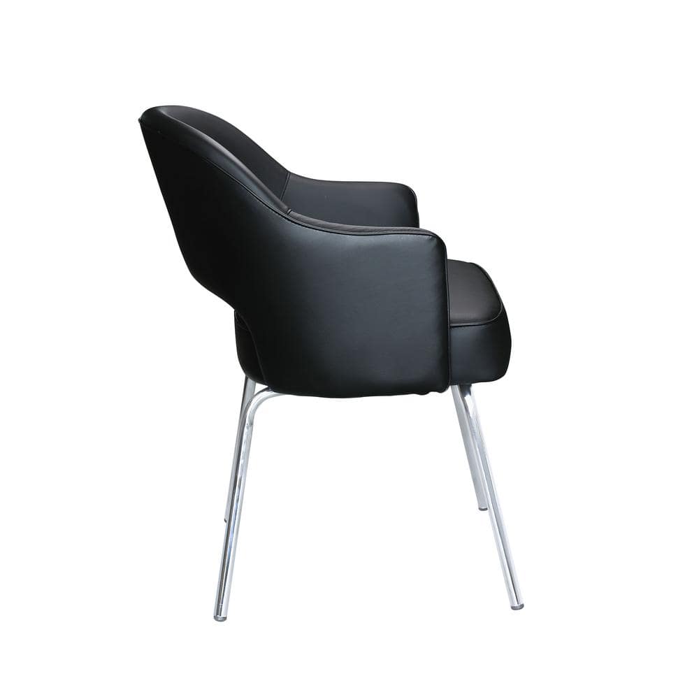 Elegant Black Vinyl and Chrome Fixed Arm Guest Chair