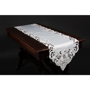 Delicate Lace 15 in. x 54 in. White Embroidered Cutwork Table Runner
