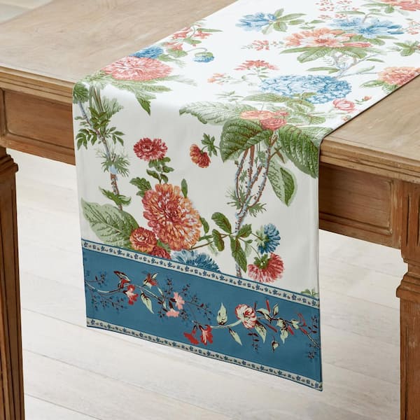 The Company Store Aster 16 in. x 108 in. Multi Blue/White Table Runner