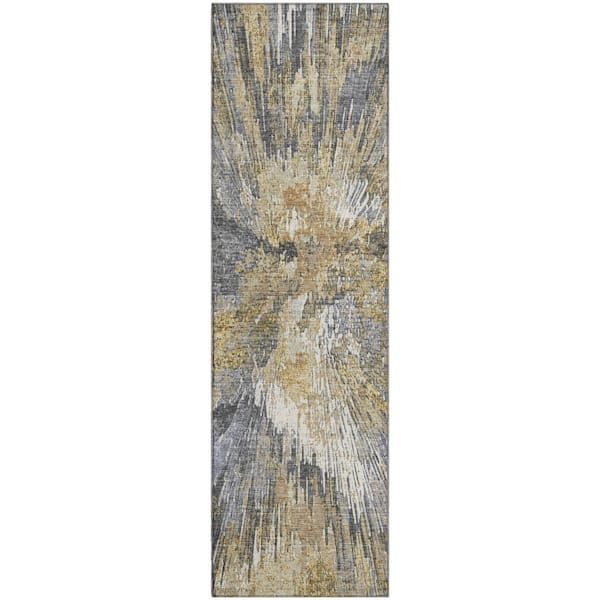 Mayfield Premium Machine Washable Abstract AMF2283 Gold 2 ft. x 7 ft. Runner Rug