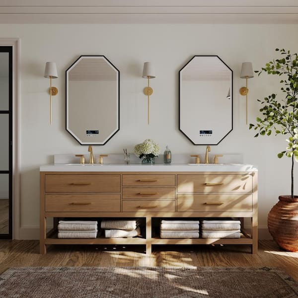 Elizabeth 84 in. W Bath Vanity in Oak with White Quartz Top