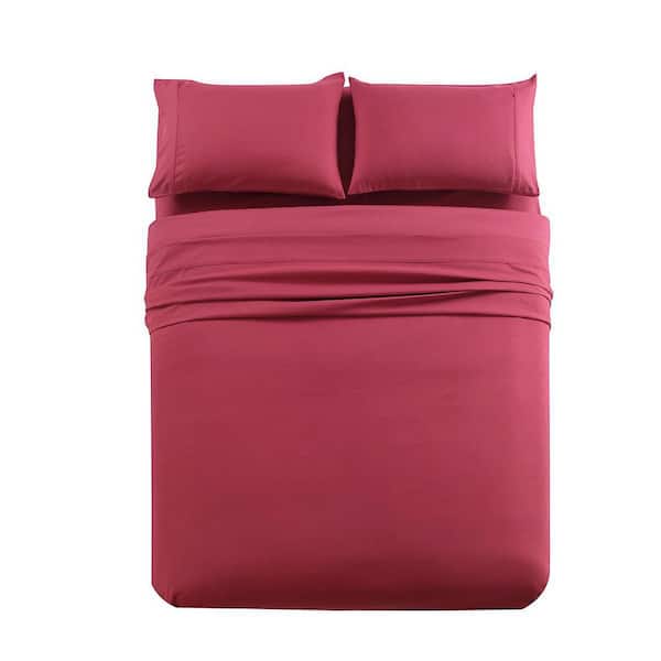 JML 4 Piece Burgundy Microfiber Full Bed Sheet Set