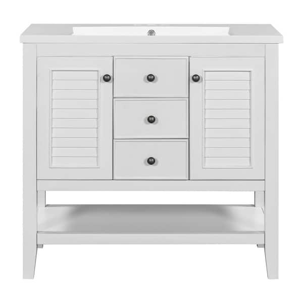 Unbranded 35.98 in. W x 18.03 in. D x 34.38 in. H Single Sink Bath Vanity in White with White Engineered Ceramic Top