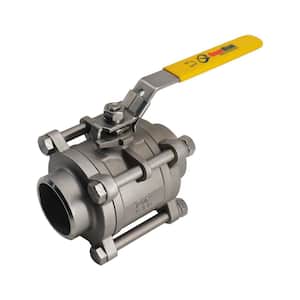 1-1/2 in. 316 Stainless Steel 1000 PSI 3-Pieces Full Port Butt Weld Ball Valve Blow Out Proof Stem API 608 Design