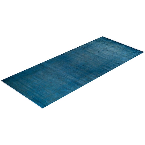 Overdyed Blue 5 x 12 Wool Indoor Area Rug