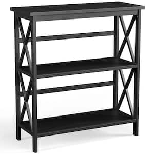 34 in. H Black 3-Tier Bookshelf Wooden Open Storage Bookcase for Home Office