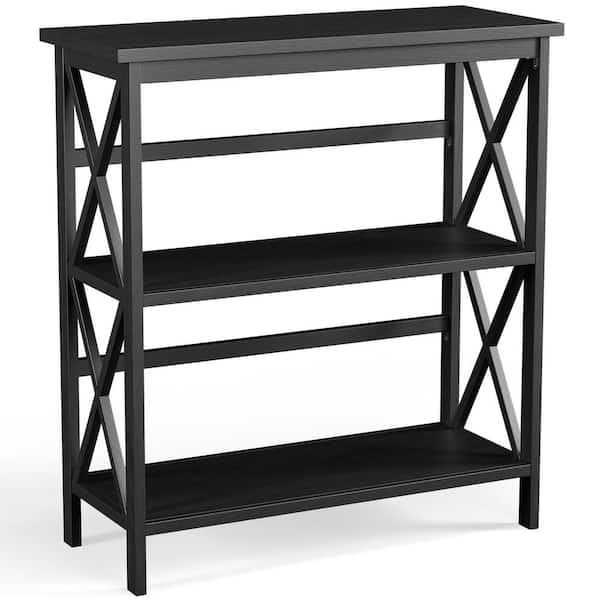 Costway 34 in. H Black 3-Tier Bookshelf Wooden Open Storage Bookcase for Home Office