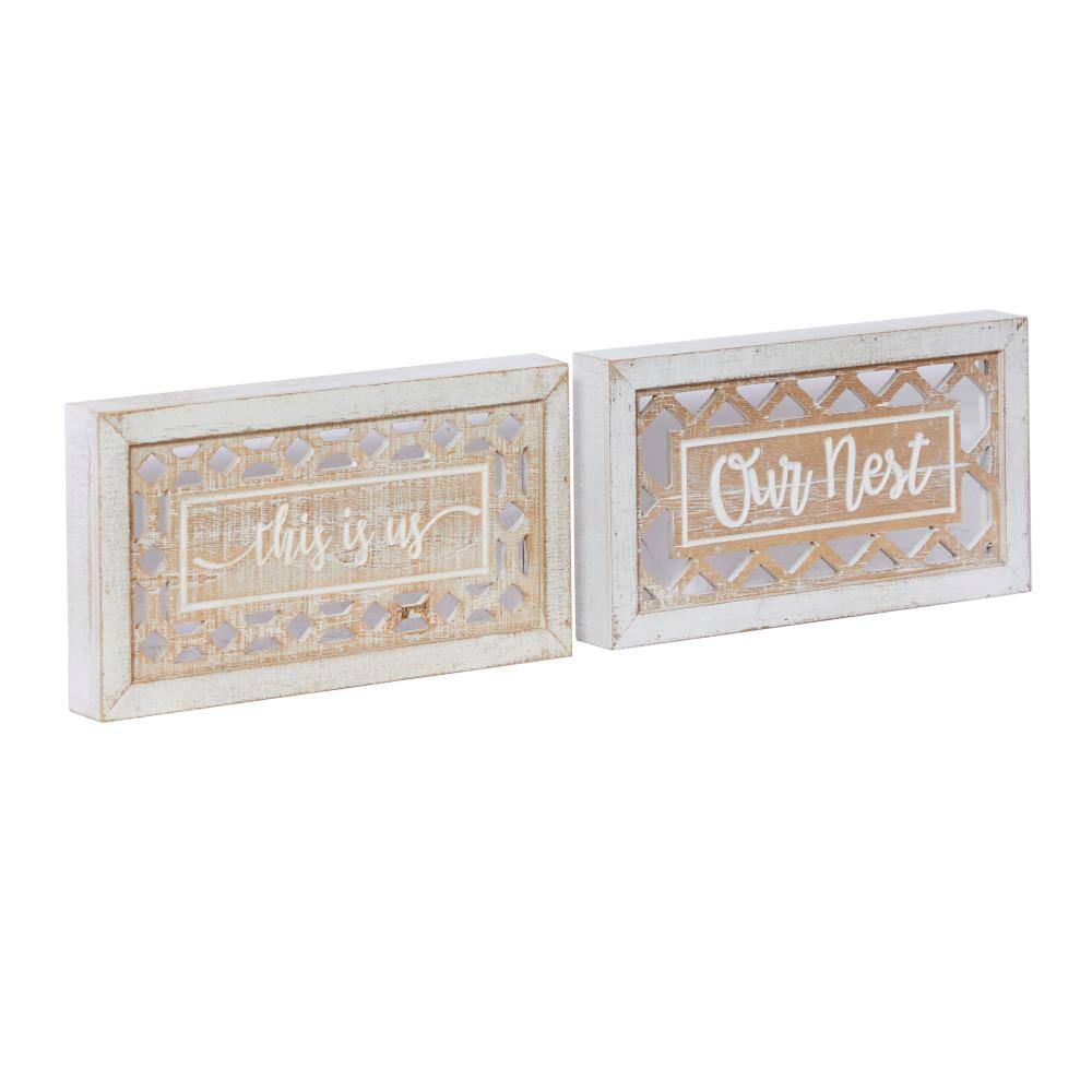 White and Beige Rustic Wood Farmhouse Wall Decor Set
