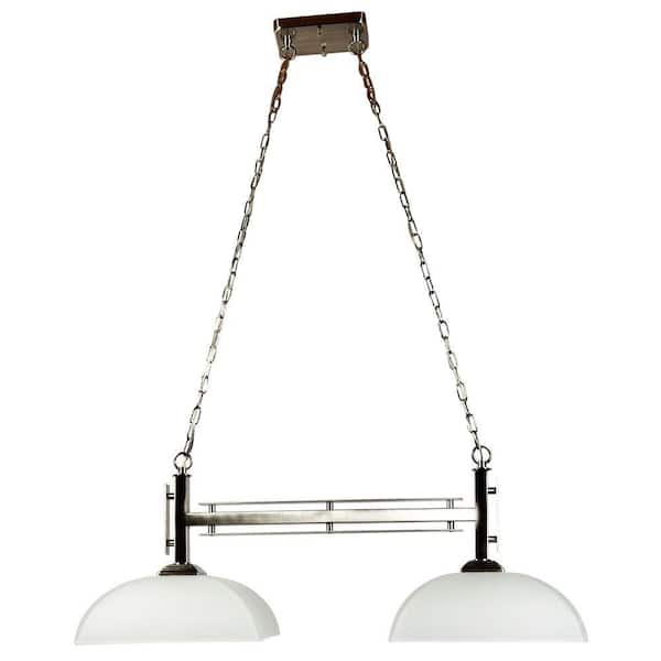 Yosemite Home Decor Half Dome 2-Light Satin Nickel Island Light with White Frosted Glass Shade