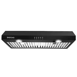 30 in. Ducted Under Cabinet Range Hood in Black with 3-Speed 600 CFM Vent, LEDs