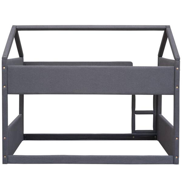 ATHMILE Gray Twin Size Upholstery House Bunk Bed