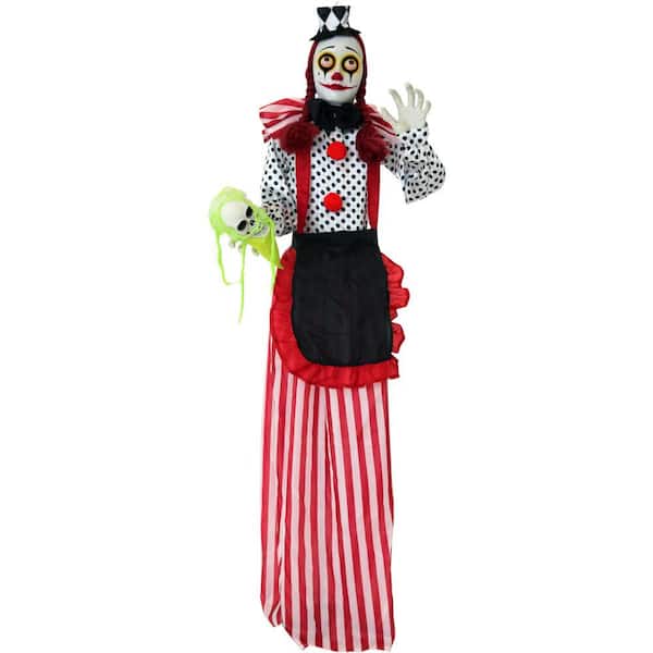 Haunted Hill Farm 65 in. Battery Operated Poseable Standing Clown with Red LED Eyes Halloween Prop