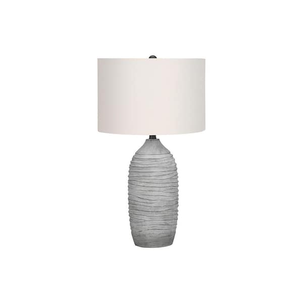 Modern 27 in. H Table Lamp with Cream Shade, Grey Resin