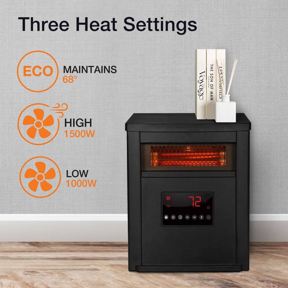 16-Inch Black Steel Infrared Heater with LED Display
